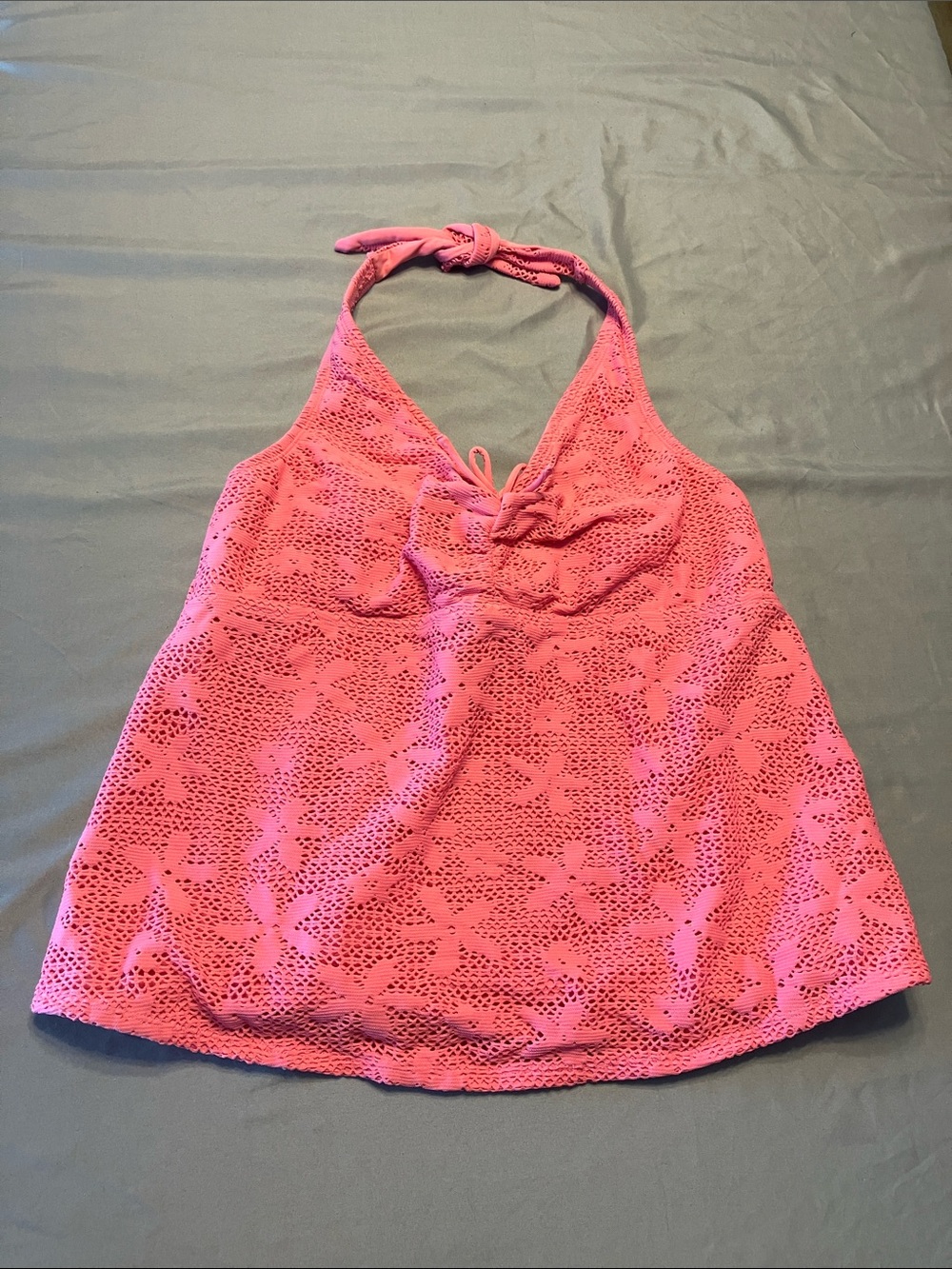 BeMaternity Pink Crochet Halter Maternity Swim Coverup Tankini